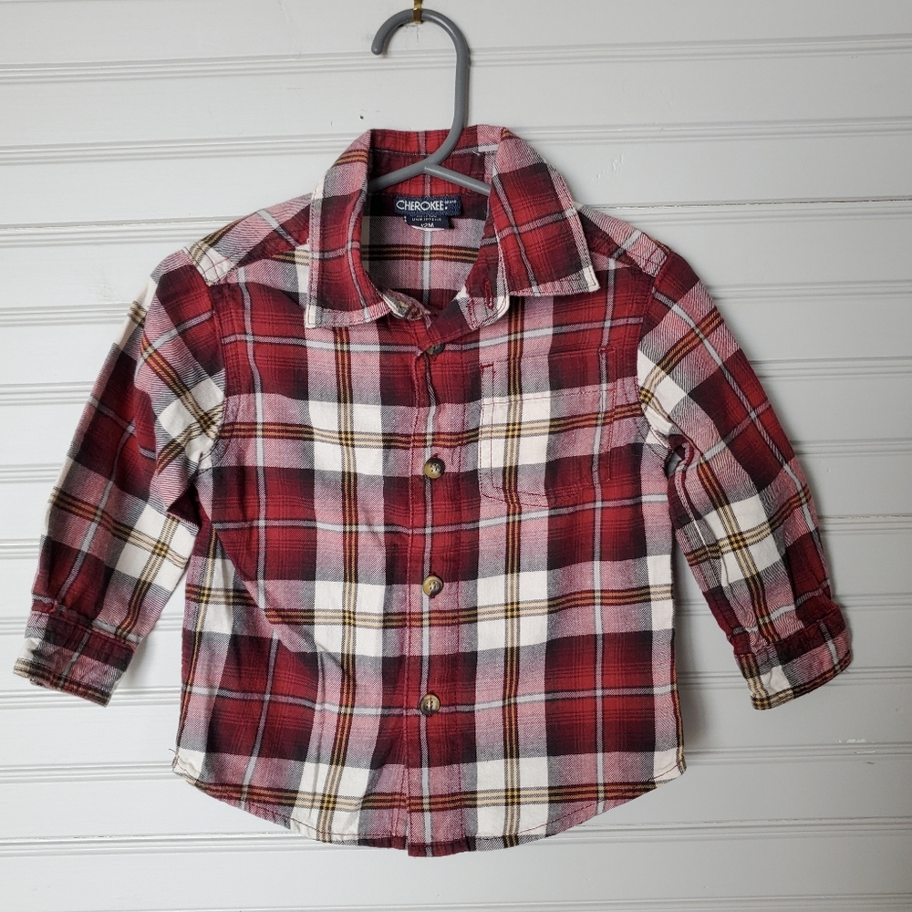 Cherokee Red Plaid Button Down, sz 12mo